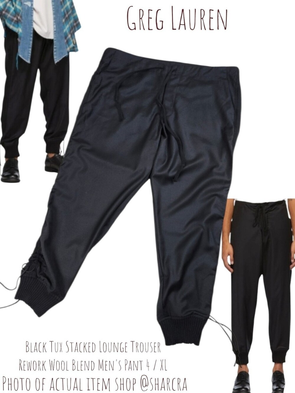 Greg Lauren Black Tux Stacked Lounge Trouser Rework Wool Blend Men's Pant 4 / XL